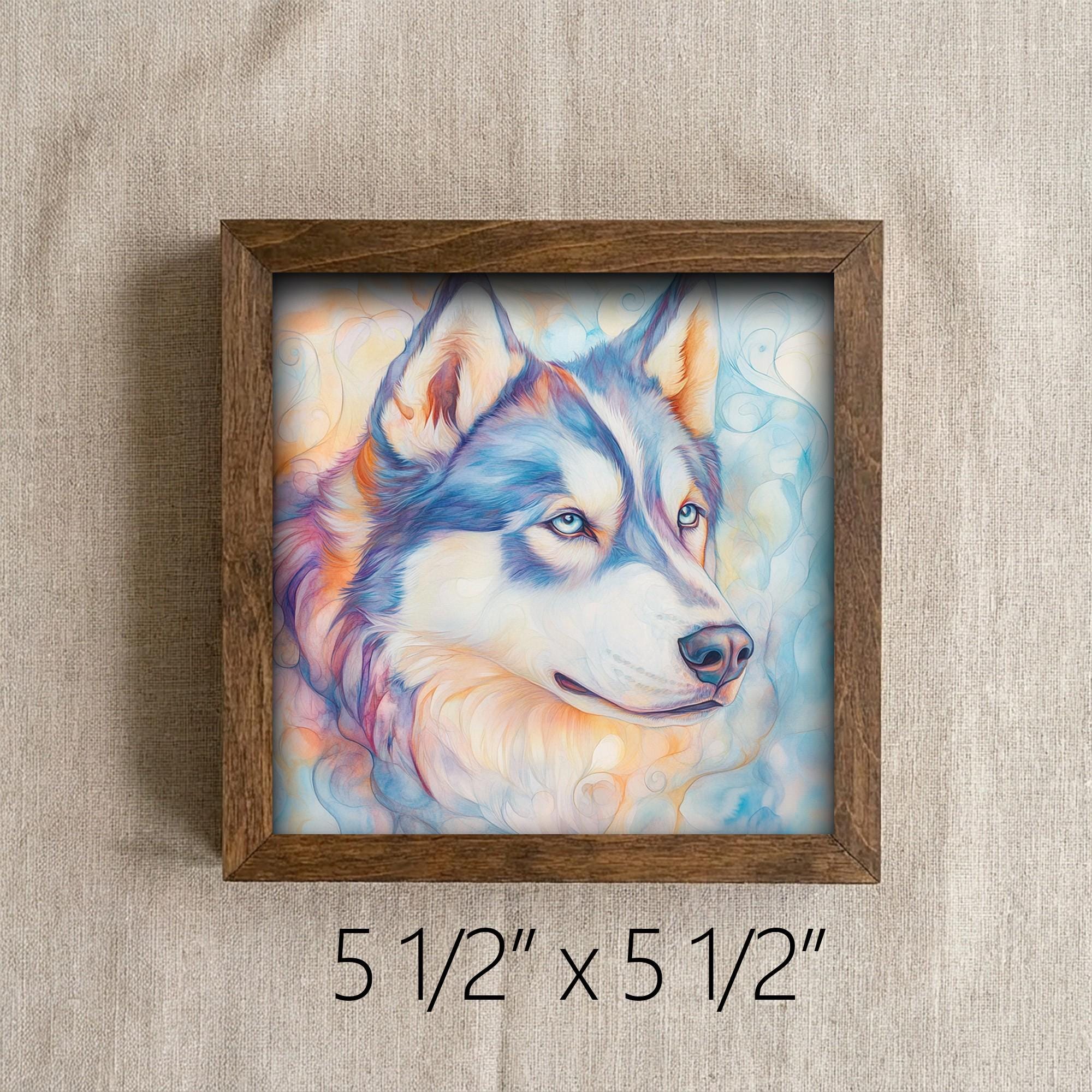 Framed Husky Art Print | Watercolor Dog Portrait Shelf Decor