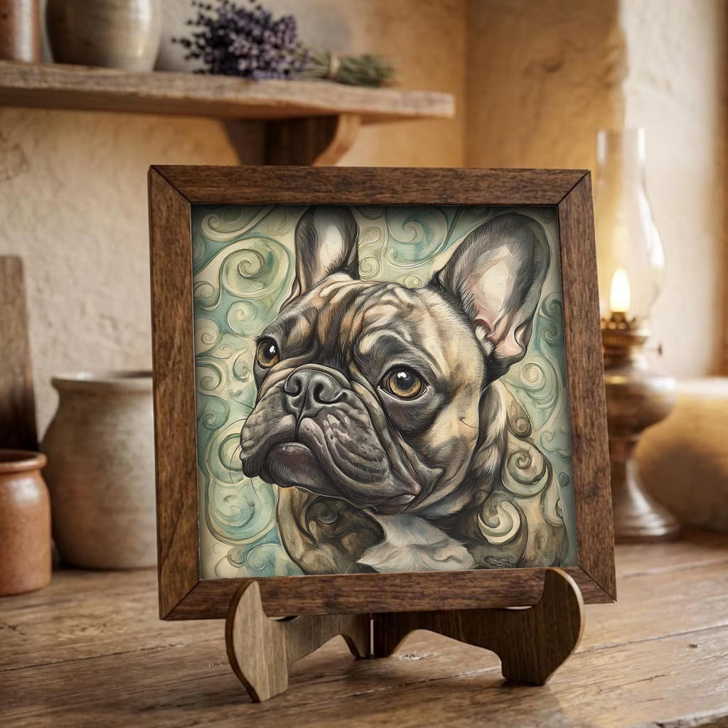 Framed French Bulldog Art Print | Rustic Farmhouse Pet Decor