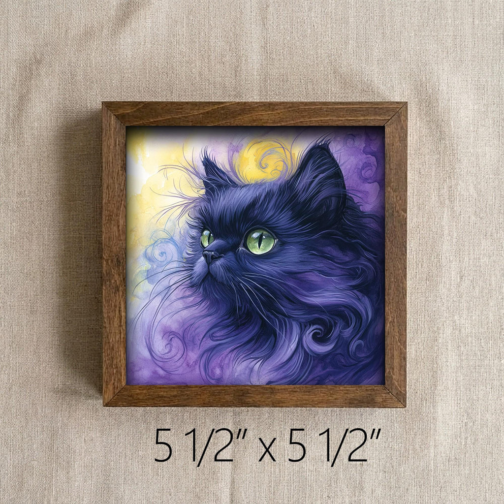 Framed Black Cat Art Print | Purple Watercolor Pet Portrait Decor
