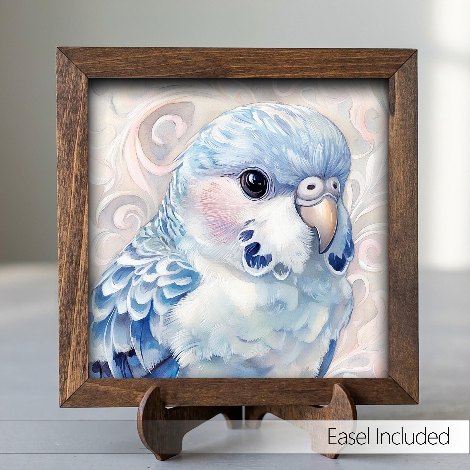 Framed Blue Parakeet Art Print | Rustic Farmhouse Bird Decor