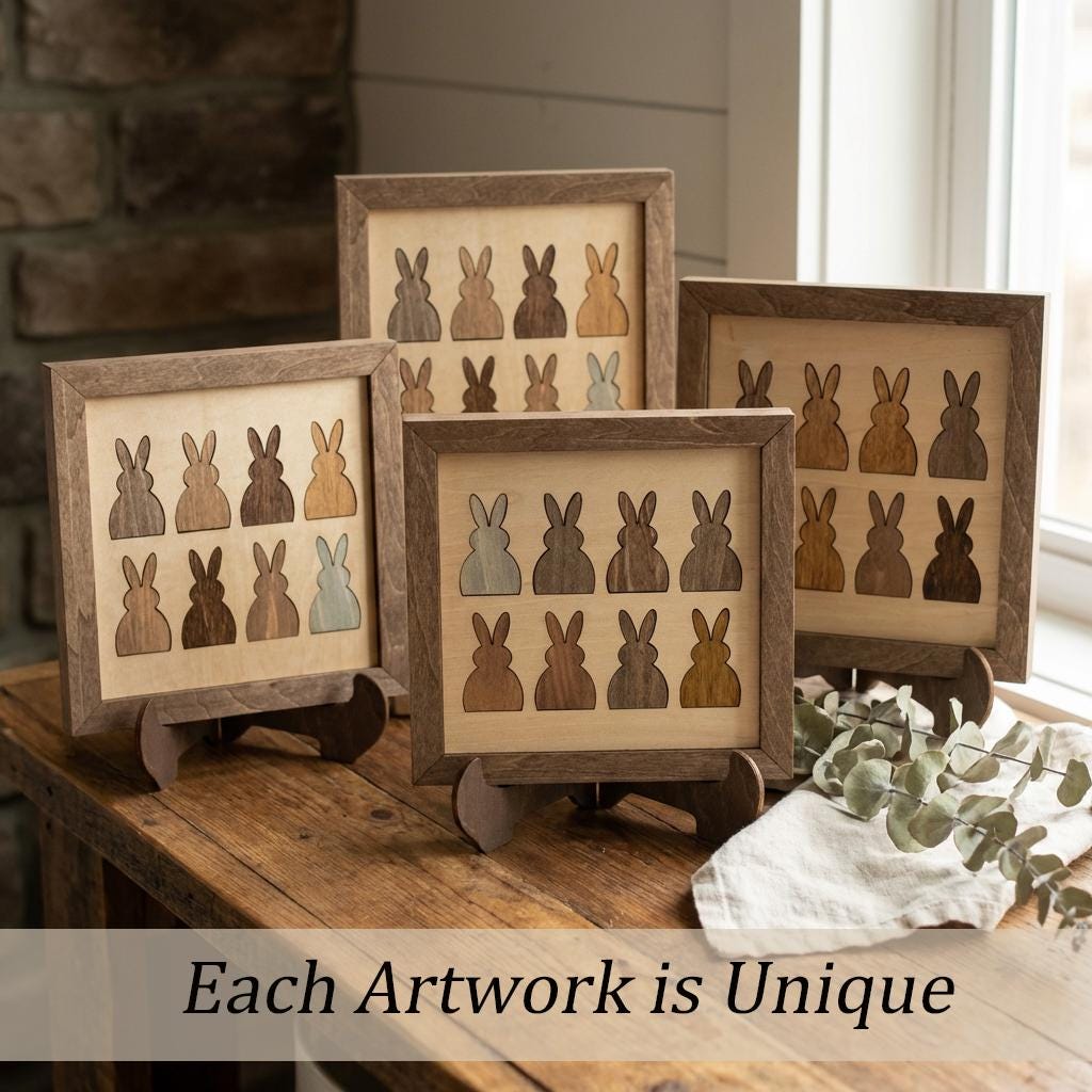 Rustic Farmhouse Bunny Grid Wall Art | Layered Wood Cottage Decor | Neutral Home Decor Gift - TheGrumpyRooster