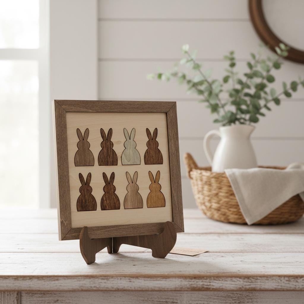Rustic Farmhouse Bunny Grid Wall Art | Layered Wood Cottage Decor | Neutral Home Decor Gift - TheGrumpyRooster
