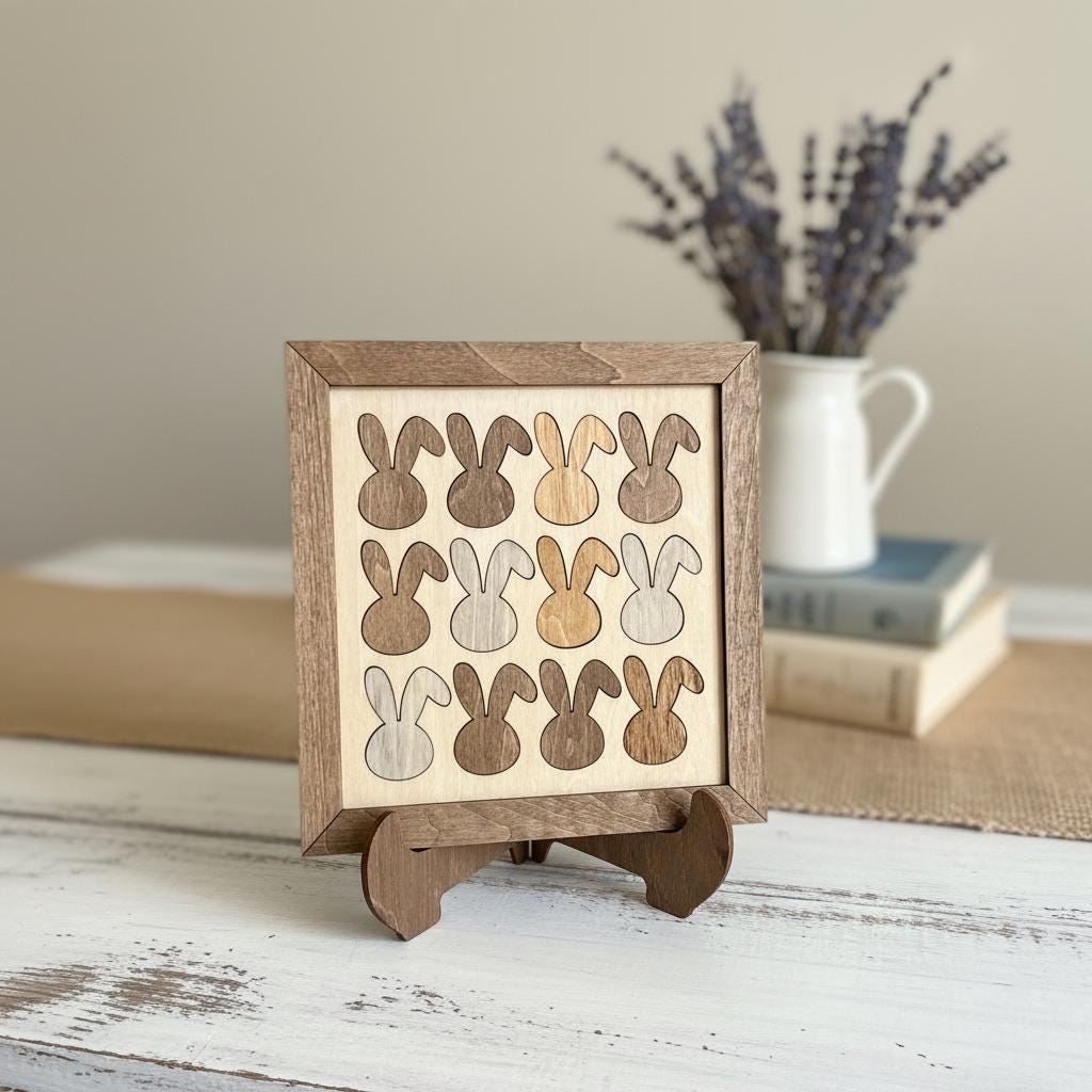 Rustic Wooden Bunny Frame Decor | Farmhouse Wood Wall Art | Shelf Sitter Bunny Decor | Country Home Gift Idea - TheGrumpyRooster