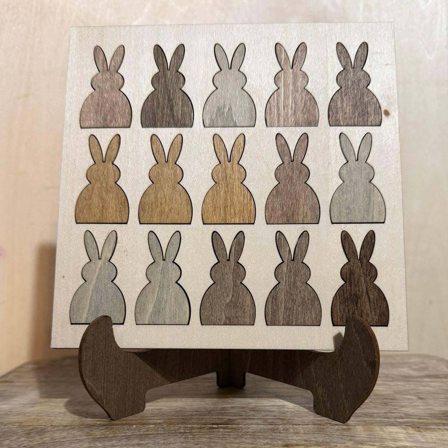 Rustic Wooden Bunny Pattern Art | Farmhouse Wood Frame Decor | Shelf Sitter Bunny Display | Country Home Gift Idea - TheGrumpyRooster
