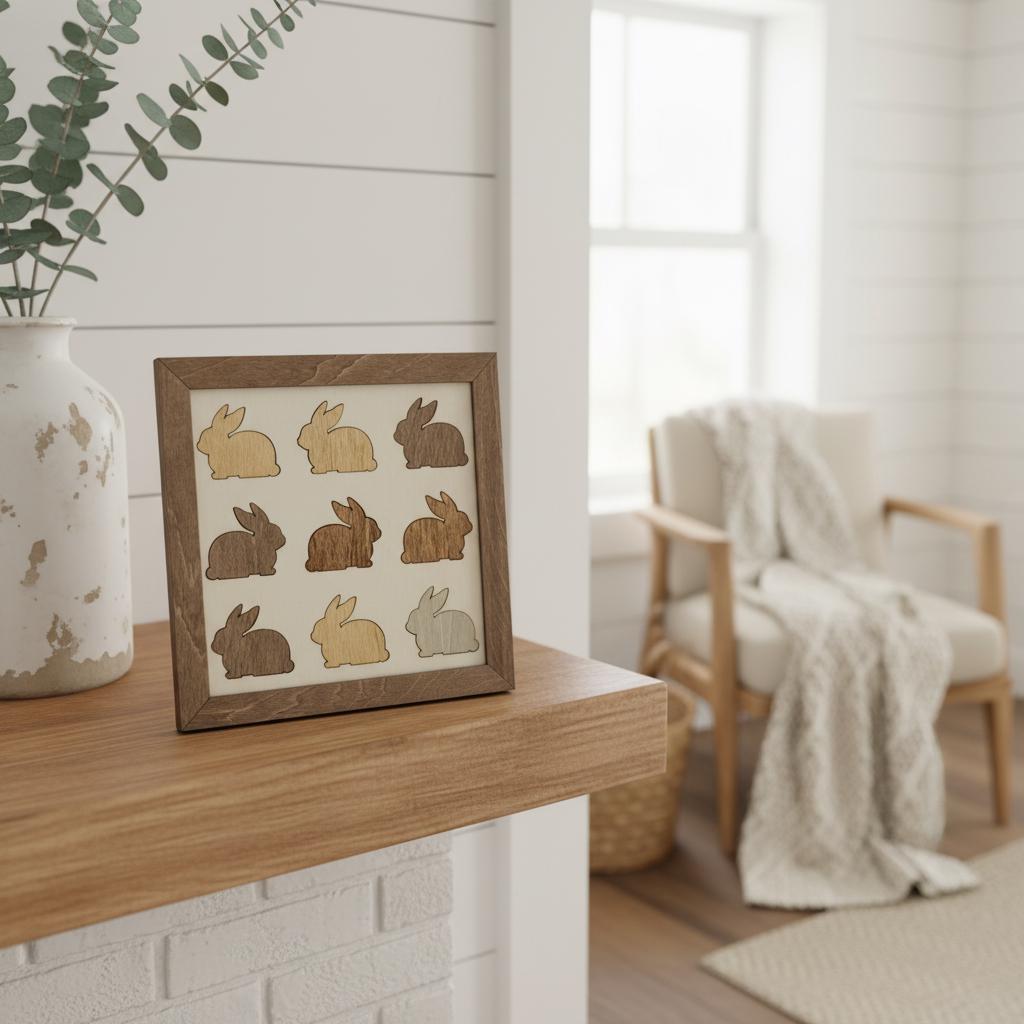 Rustic Wooden Bunny Frame Decor | Farmhouse Wood Wall Art | Shelf Sitter Bunny Decor | Country Home Gift Idea - TheGrumpyRooster