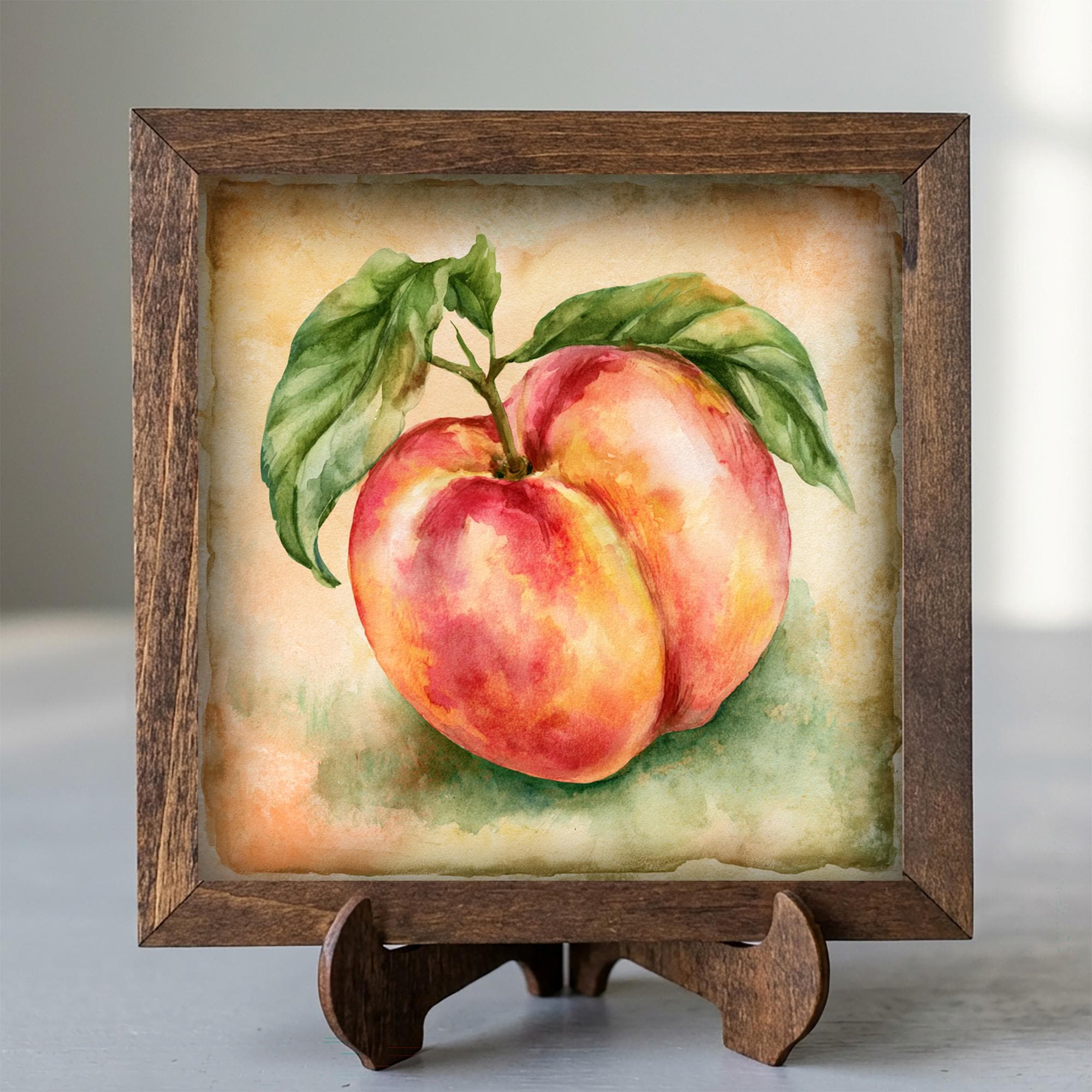 Framed Peach Art Print | Rustic Farmhouse Kitchen Decor (Easel Included)