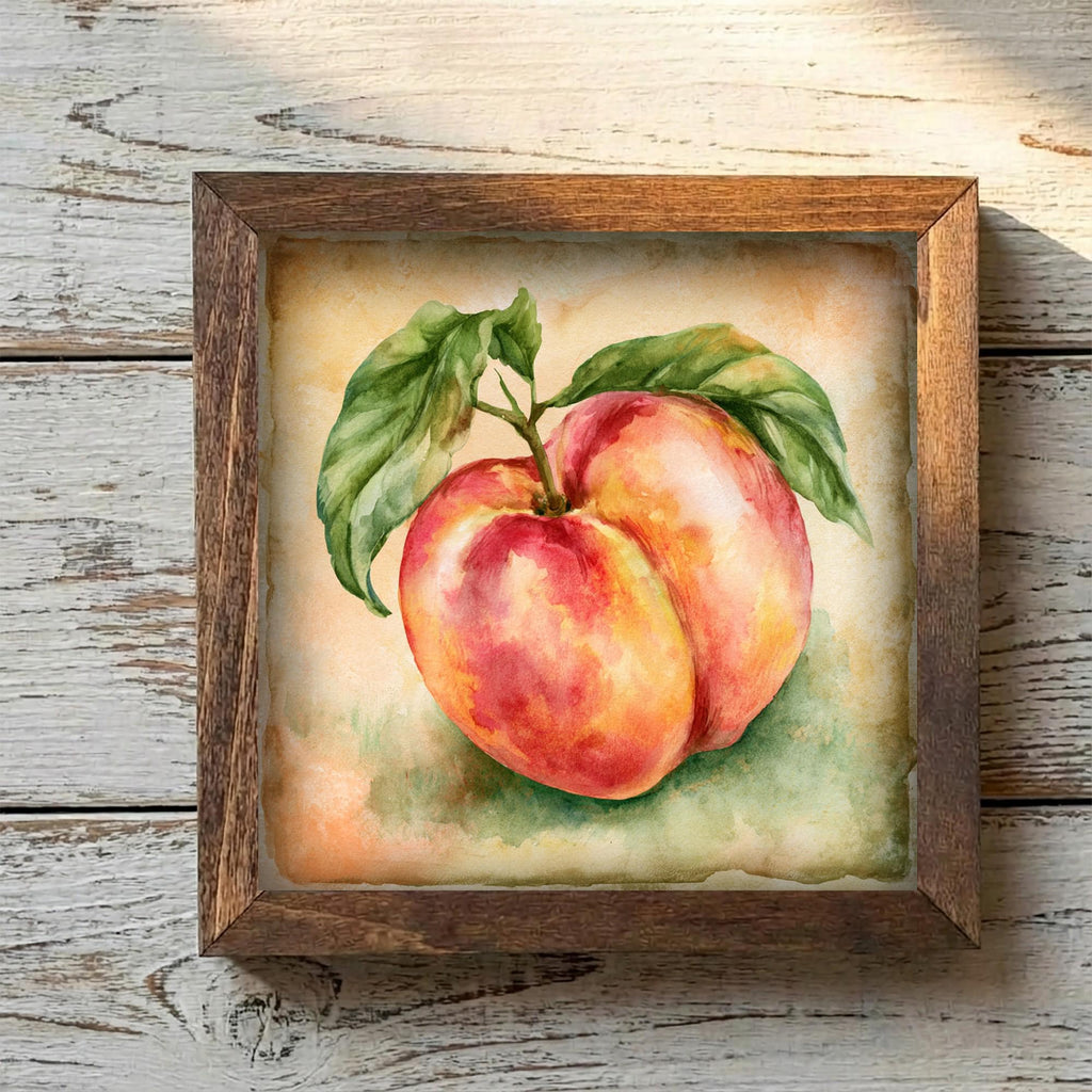 Framed Peach Art Print | Rustic Farmhouse Kitchen Decor (Easel Included)