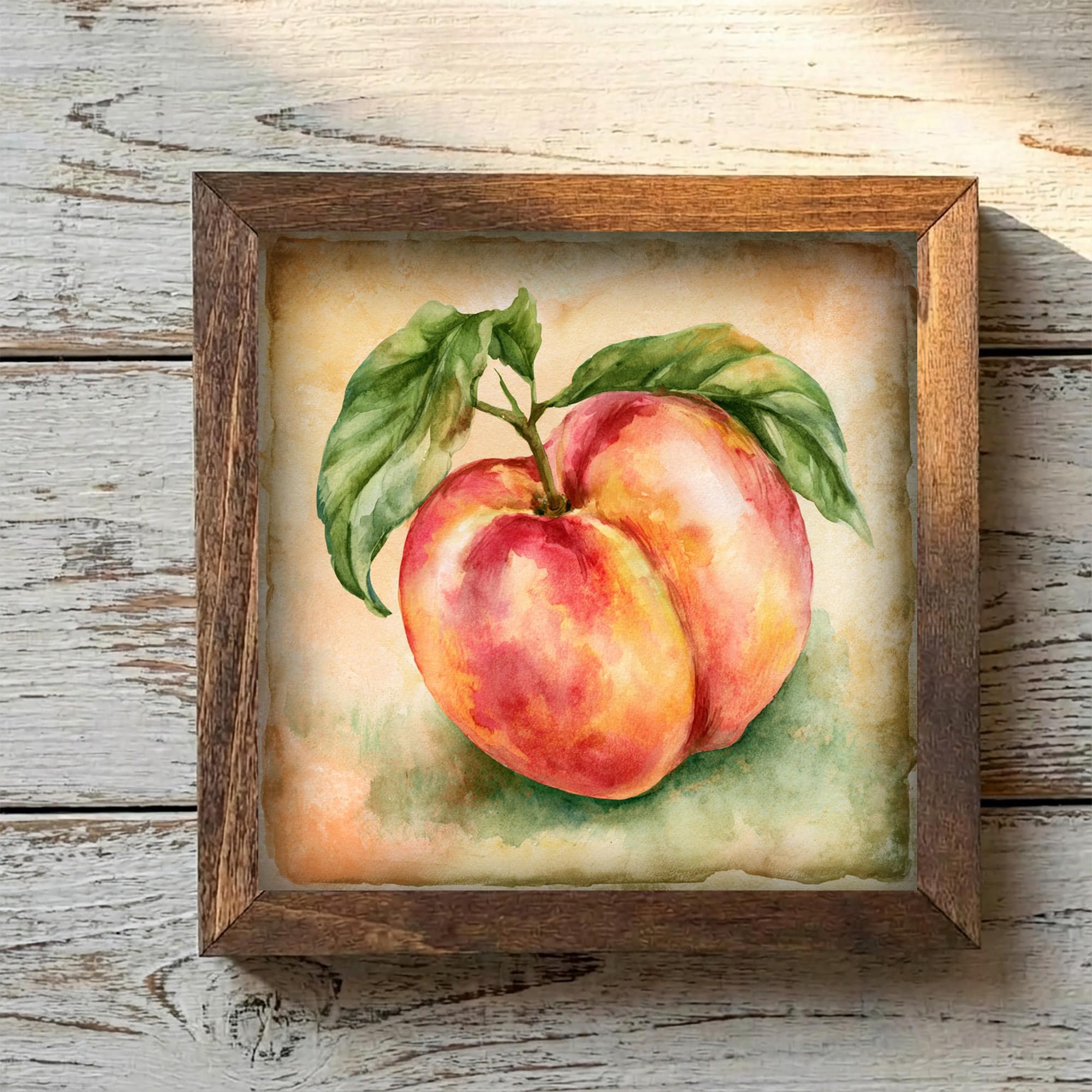 Framed Peach Art Print | Rustic Farmhouse Kitchen Decor (Easel Included)