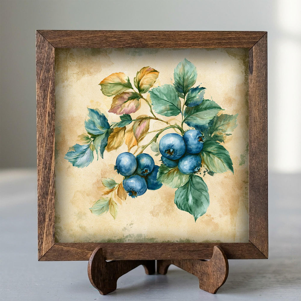 Framed Blueberry Art Print | Rustic Farmhouse Shelf Decor