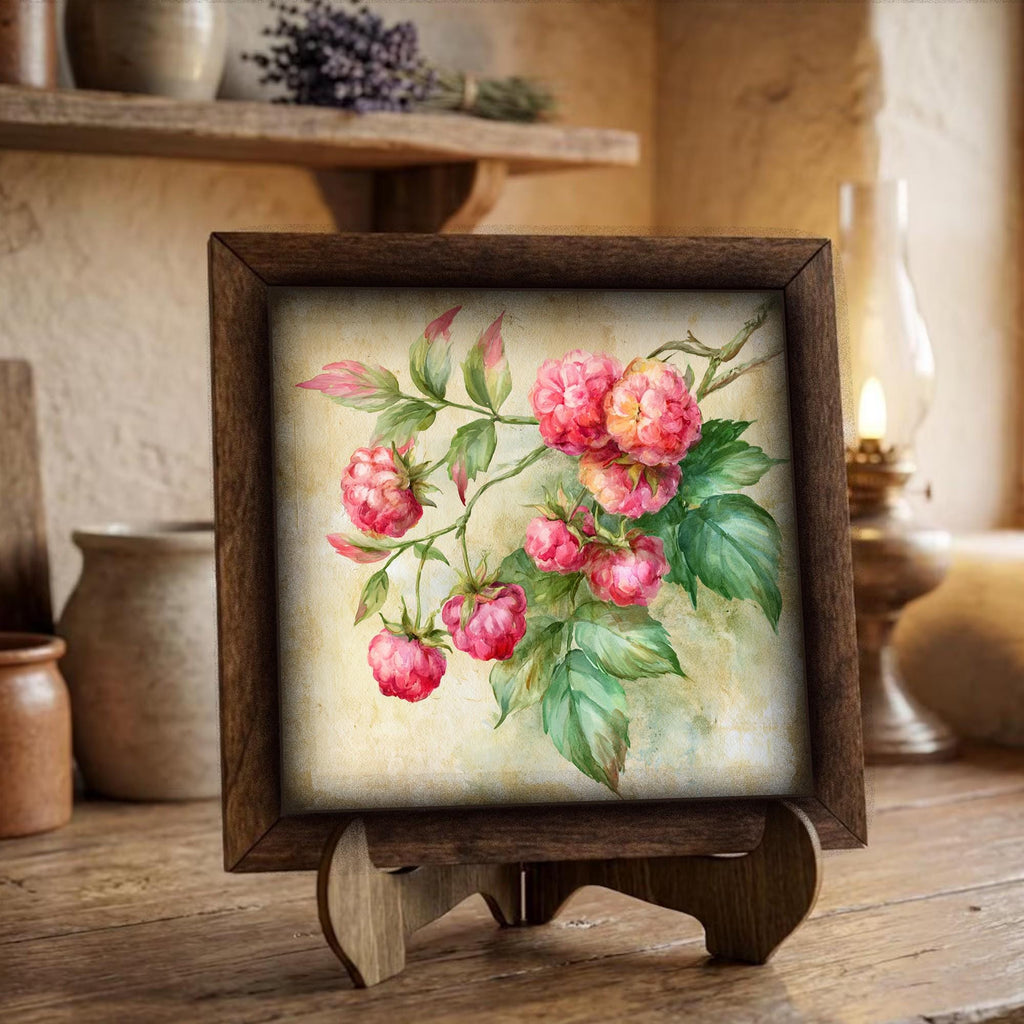 Framed Raspberry Art Print | Rustic Farmhouse Shelf Decor