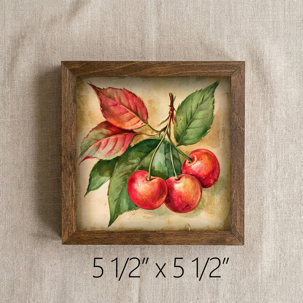 Framed Cherry Art Print | Vintage Botanical Farmhouse Shelf Decor