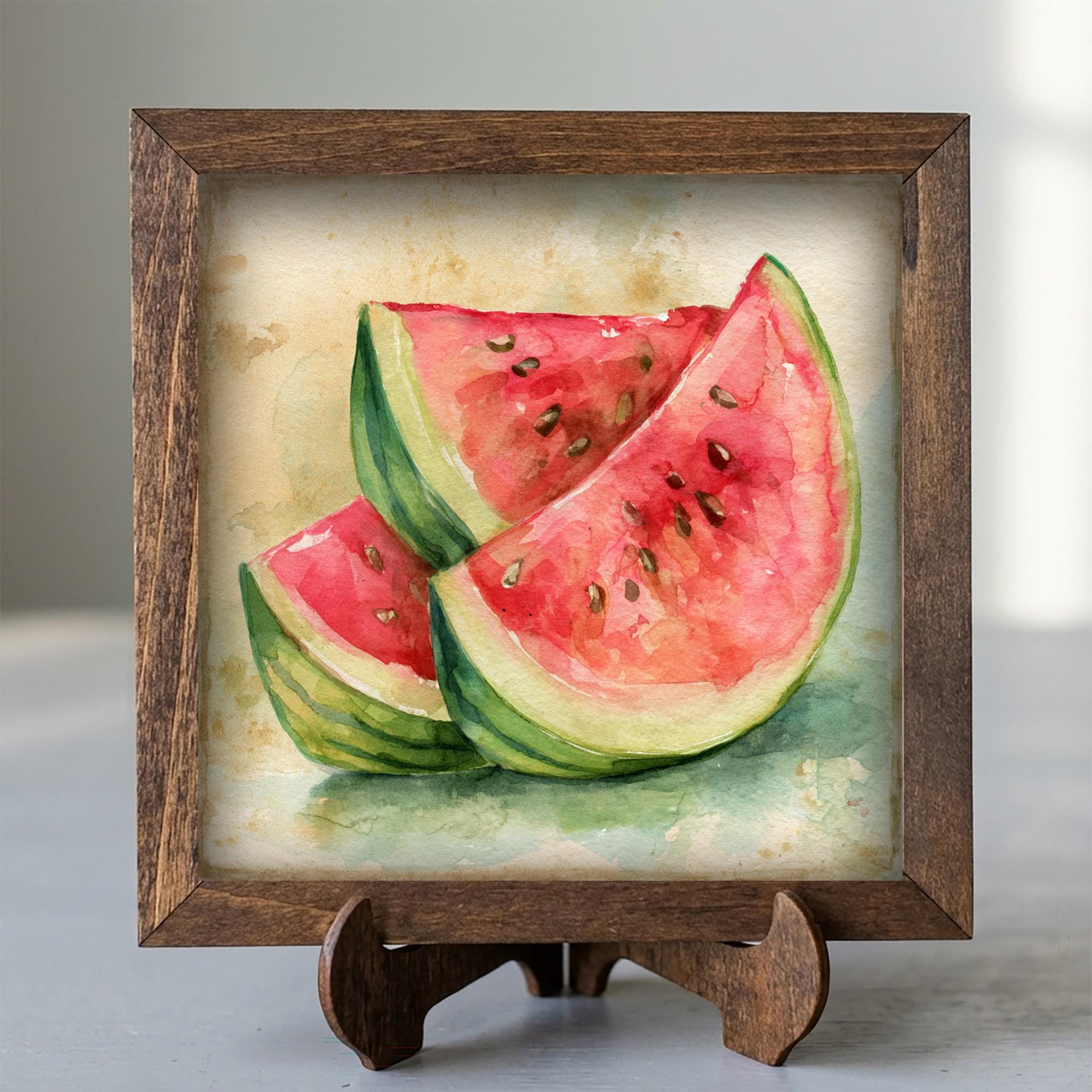 Framed Watermelon Art Print | Rustic Farmhouse Kitchen Decor