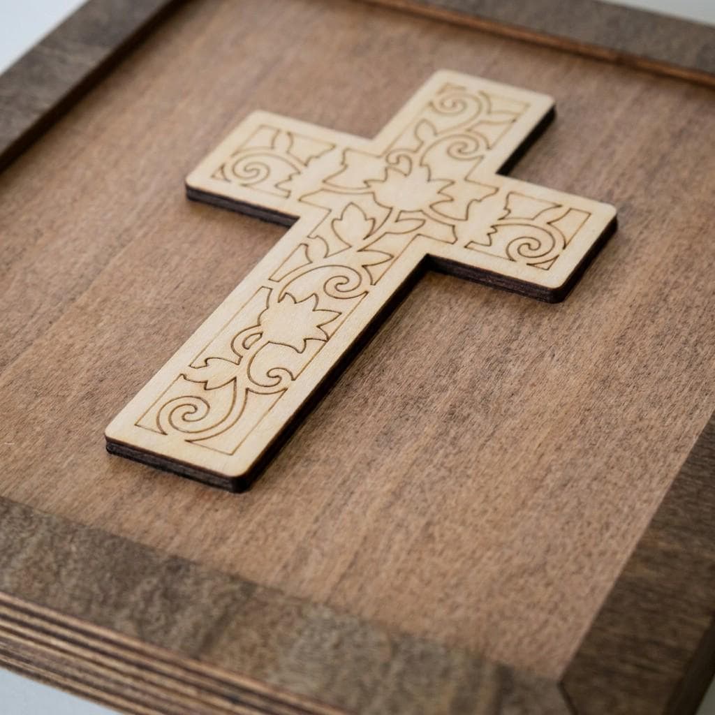 Framed Floral Cross Art Print | Rustic Farmhouse Shelf Decor