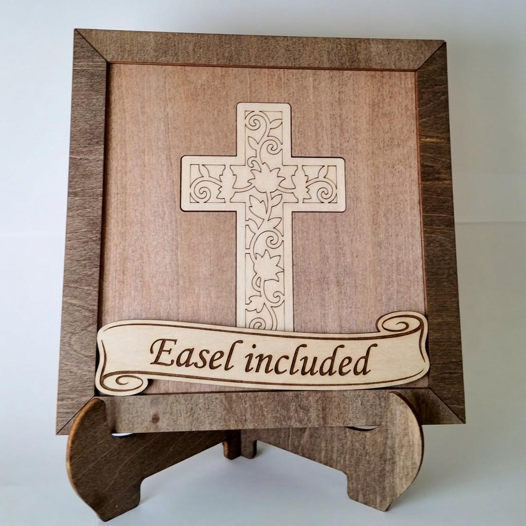 Framed Floral Cross Art Print | Rustic Farmhouse Shelf Decor