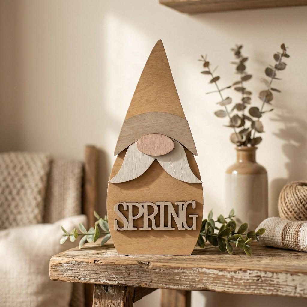 Wood Spring Gnome Shelf Sitter | Rustic Farmhouse Seasonal Decor