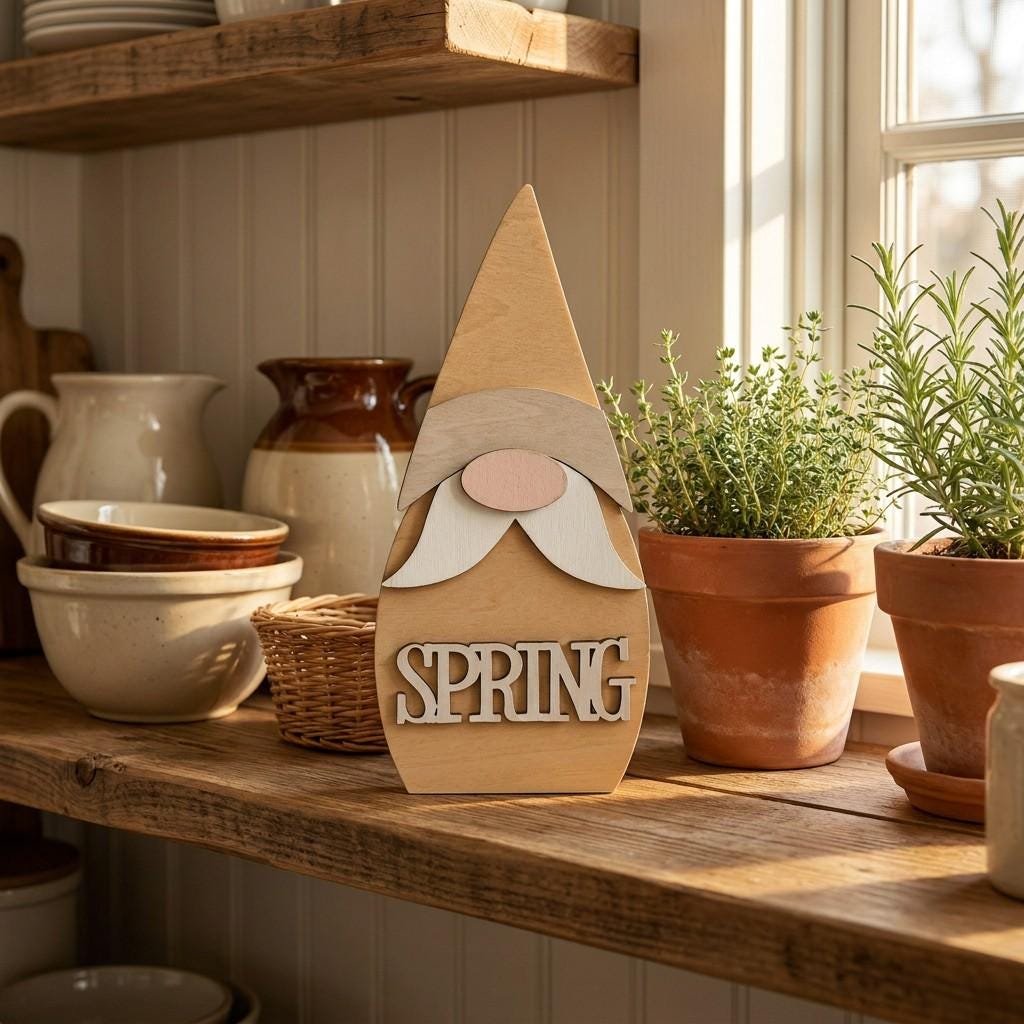 Wood Spring Gnome Shelf Sitter | Rustic Farmhouse Seasonal Decor