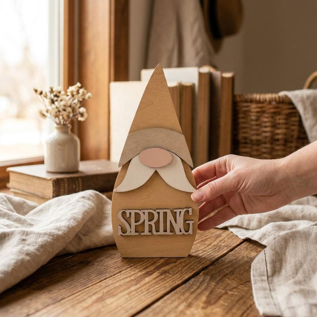 Wood Spring Gnome Shelf Sitter | Rustic Farmhouse Seasonal Decor