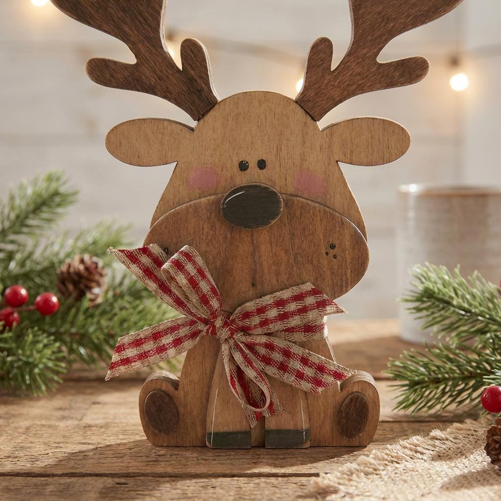 Wood Reindeer Shelf Sitter | Farmhouse Christmas Decor | Tiered Tray Holiday Decor | Rustic Winter Gift - TheGrumpyRooster