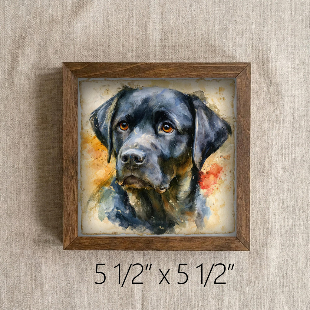 Framed Black Lab Art Print | Rustic Farmhouse Dog Decor