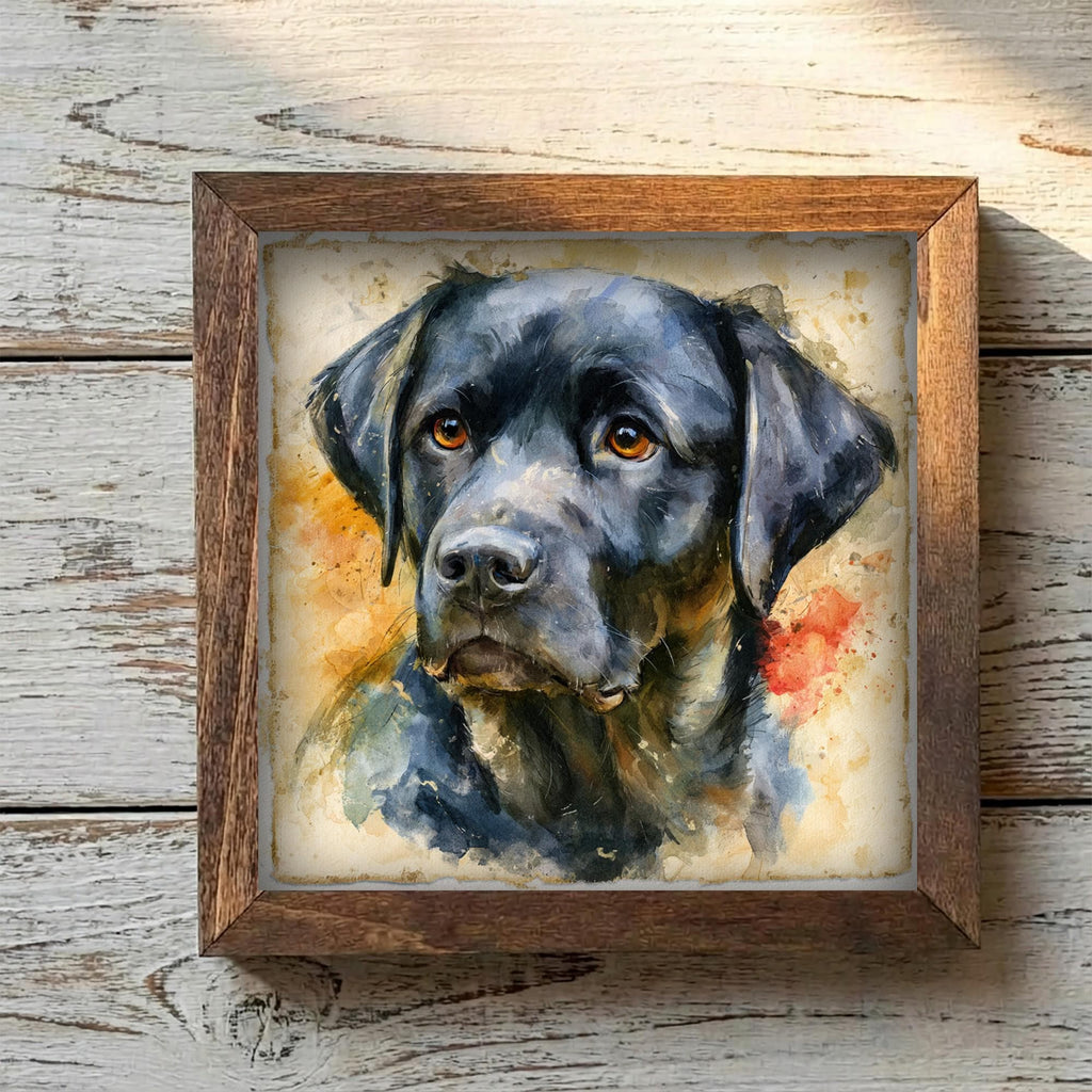 Framed Black Lab Art Print | Rustic Farmhouse Dog Decor