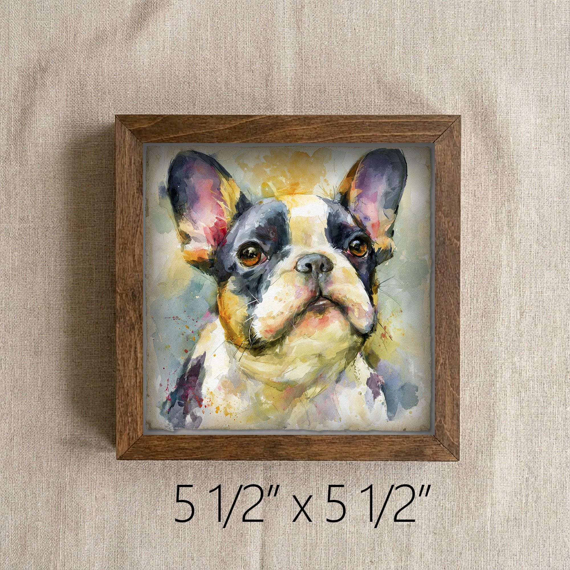 Framed French Bulldog Art Print | Rustic Farmhouse Shelf Decor