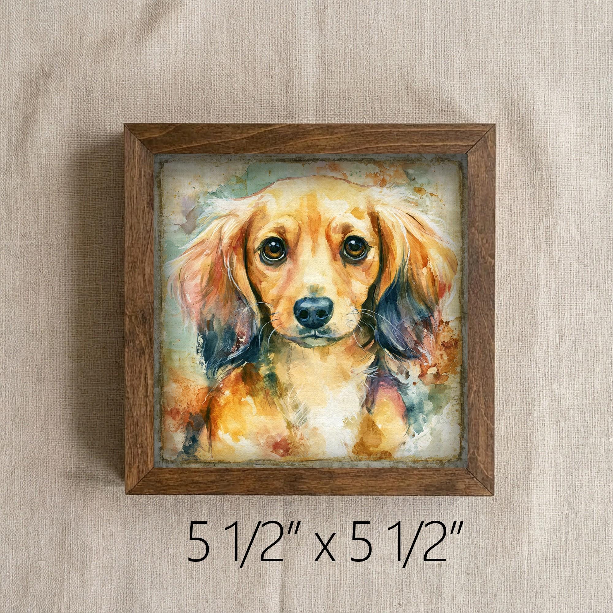Framed Golden Retriever Art Print | Rustic Farmhouse Shelf Decor