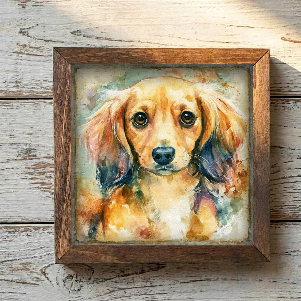 Framed Golden Retriever Art Print | Rustic Farmhouse Shelf Decor