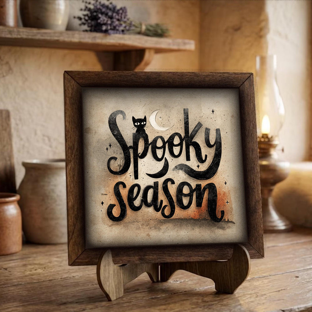 Framed Spooky Season Art Print | Rustic Halloween Shelf Decor