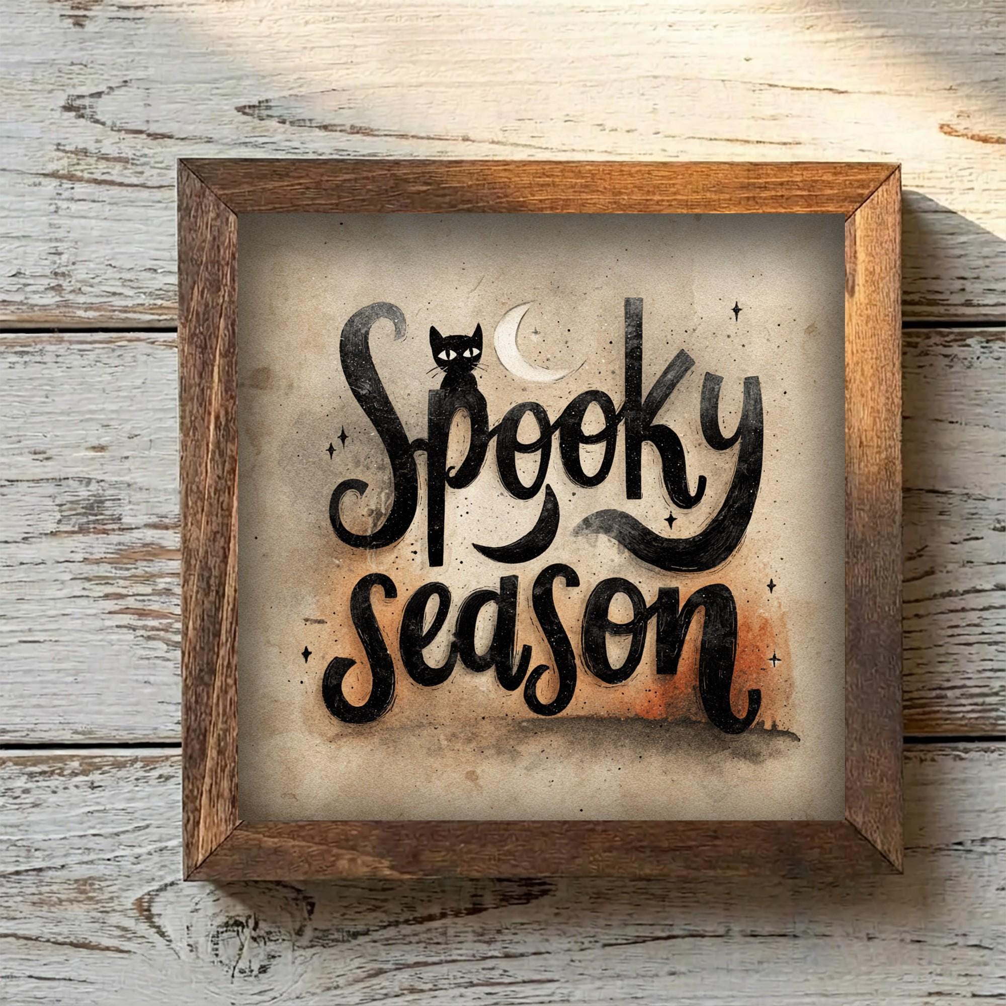 Framed Spooky Season Art Print | Rustic Halloween Shelf Decor