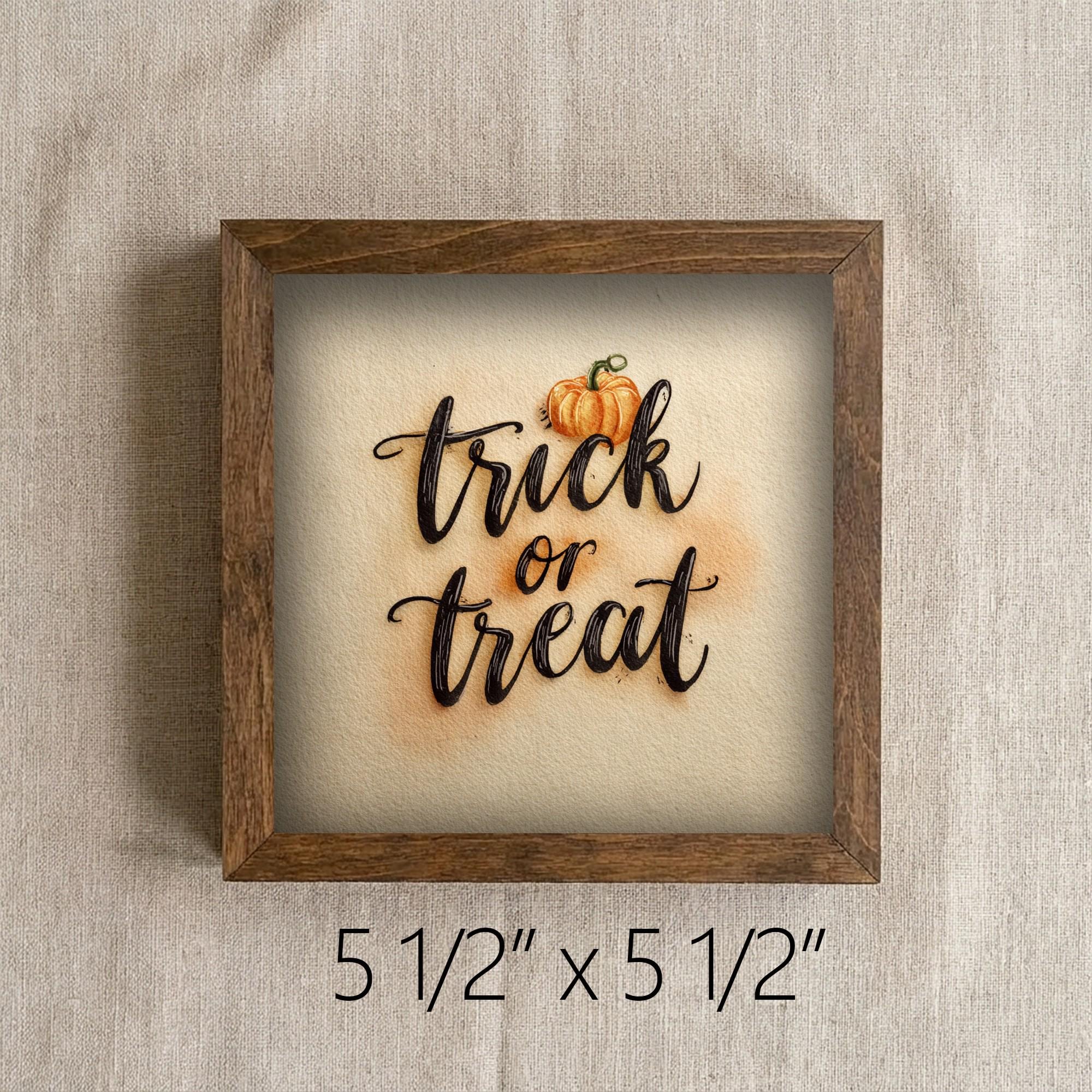 Framed Trick or Treat Art Print | Rustic Fall Halloween Shelf Decor