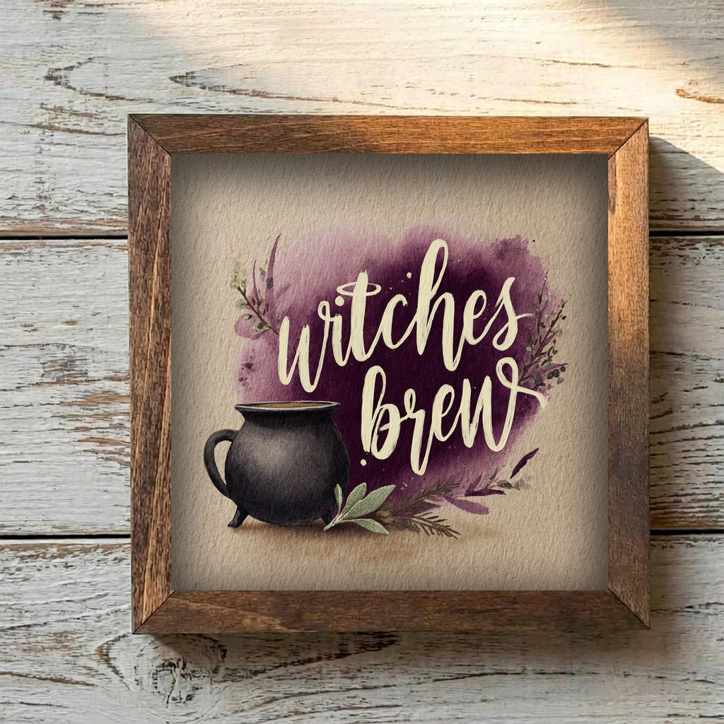 Framed Witches Brew Art Print | Rustic Halloween Shelf Decor