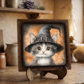 Framed Witch Cat Art Print | Rustic Halloween Farmhouse Decor