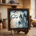 Framed Halloween Castle Art Print | Rustic Farmhouse Shelf Decor