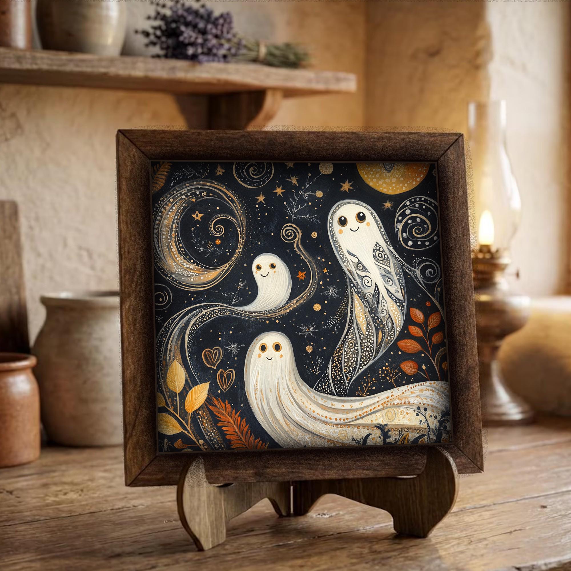 Framed Folk Art Ghost Print | Rustic Fall Halloween Decor