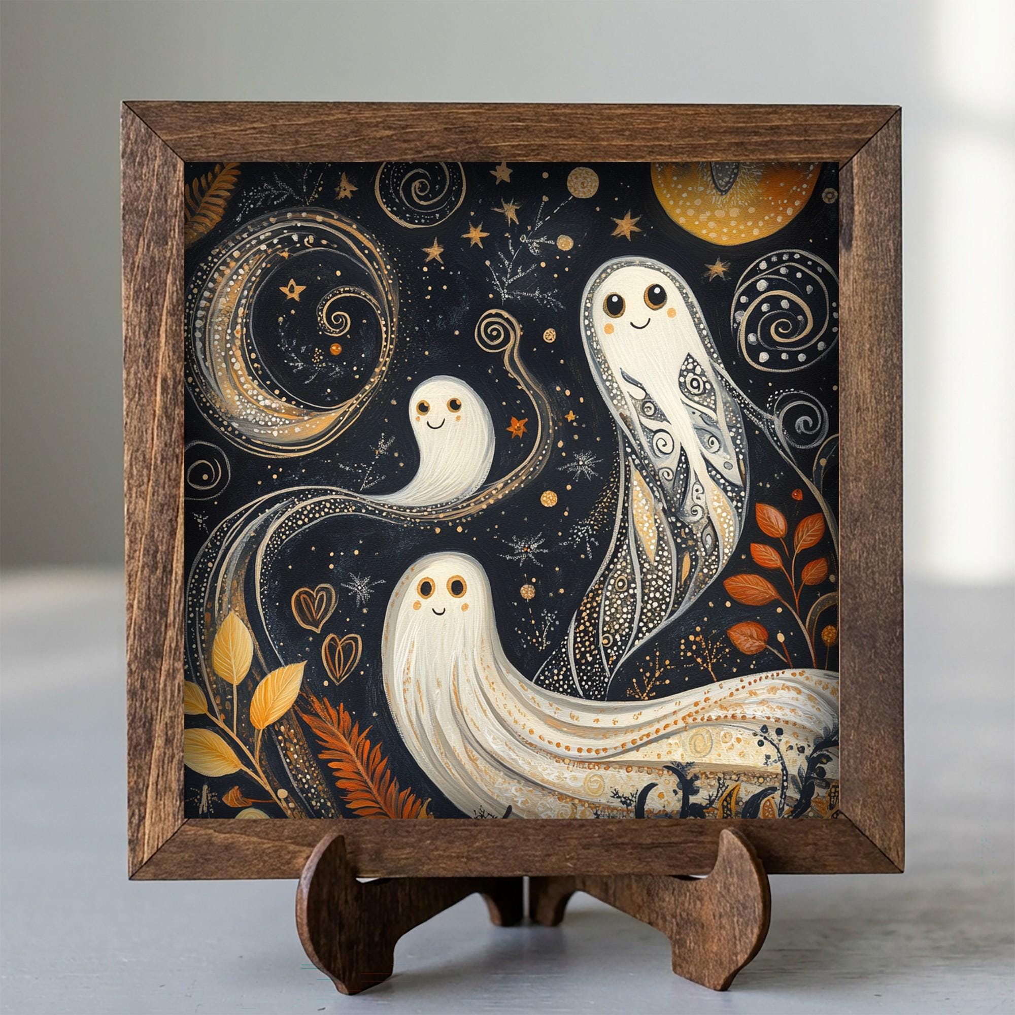 Framed Folk Art Ghost Print | Rustic Fall Halloween Decor