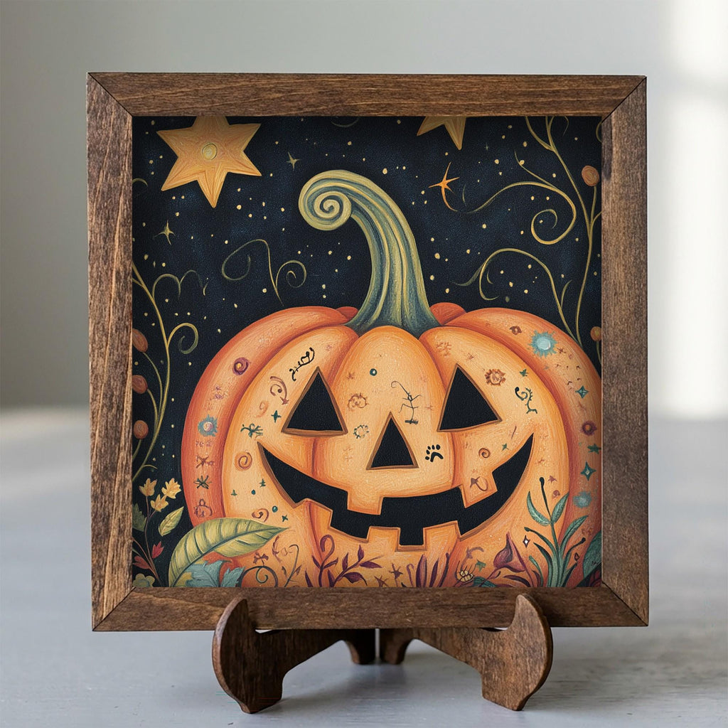 Framed Pumpkin Art Print | Rustic Fall Shelf Decor (Easel Included)