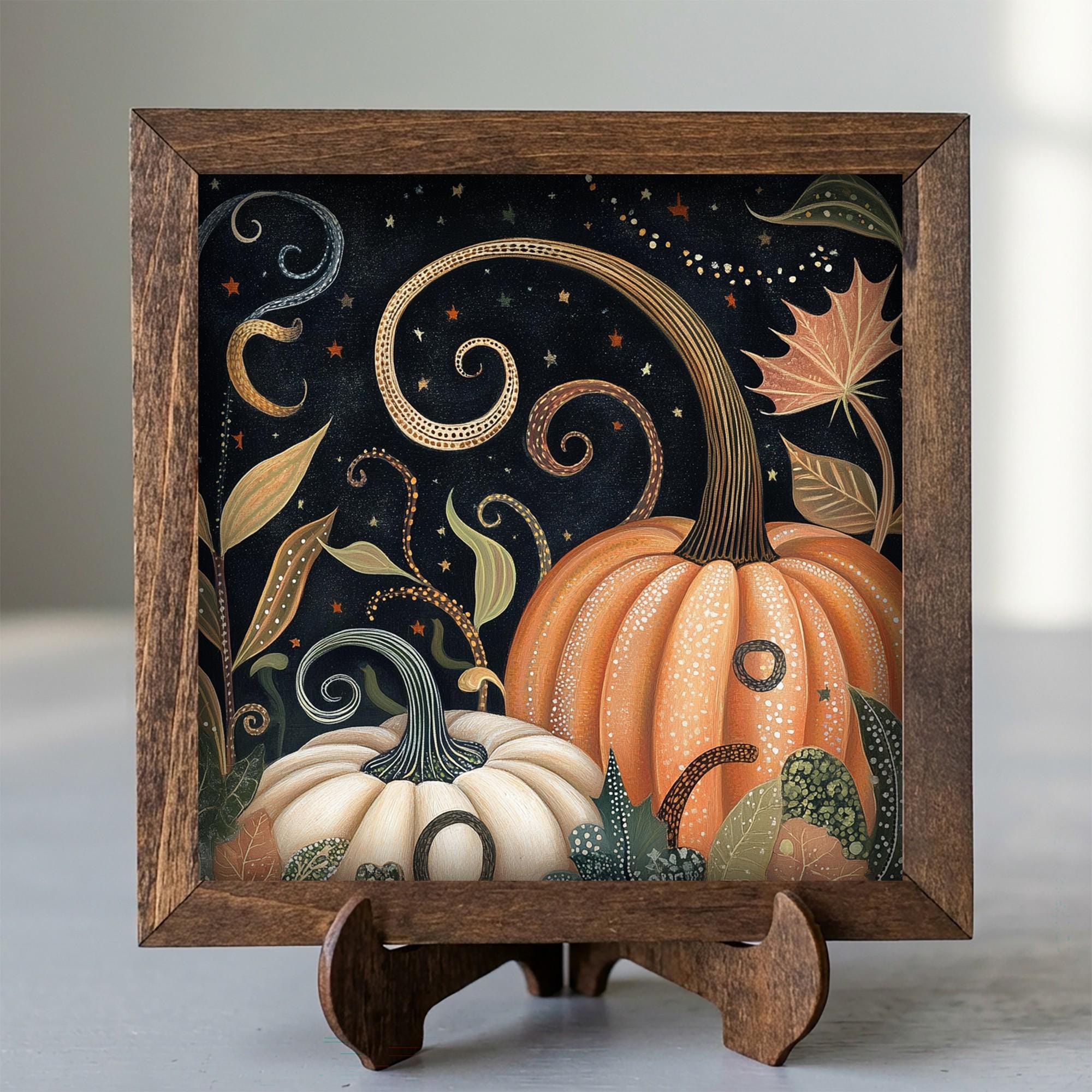Framed Fall Pumpkin Art Print | Rustic Farmhouse Shelf Decor