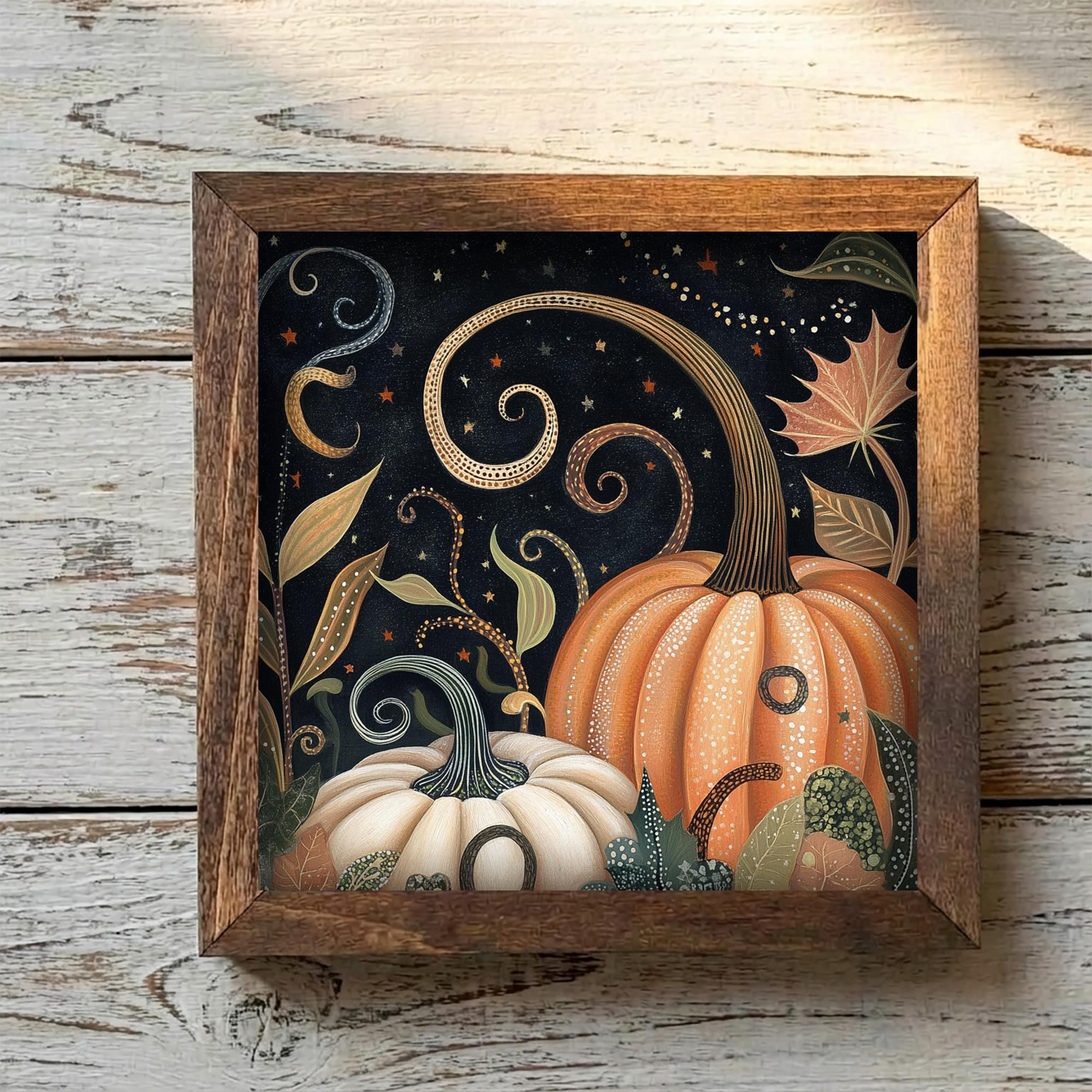 Framed Fall Pumpkin Art Print | Rustic Farmhouse Shelf Decor