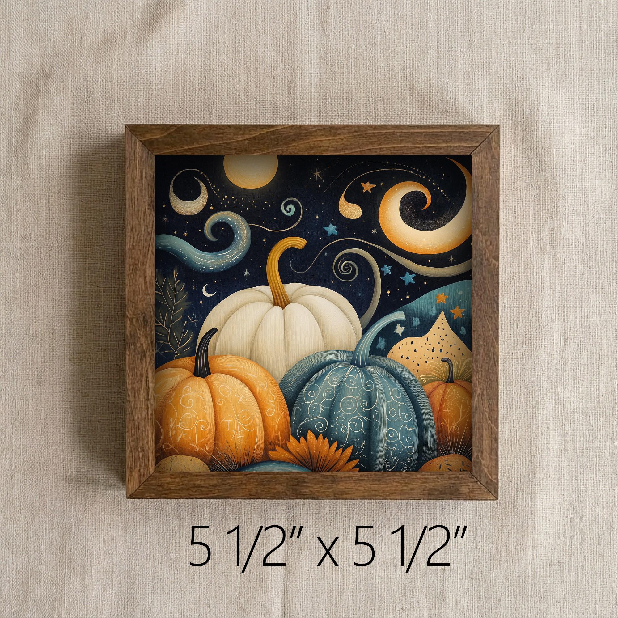 Framed Pumpkin Night Sky Art Print | Rustic Fall Farmhouse Decor