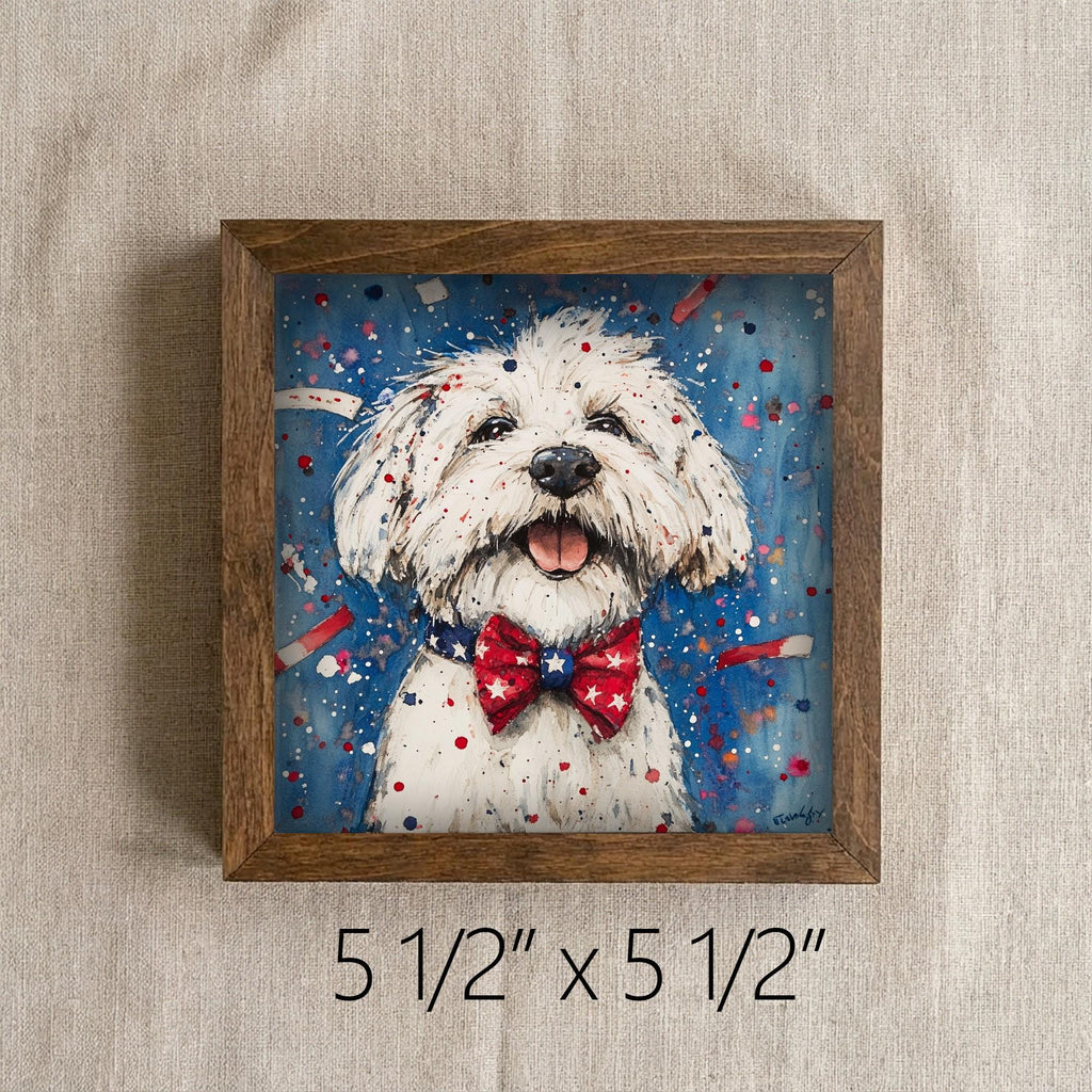 Framed Patriotic Dog Art Print | Rustic Farmhouse Shelf Decor