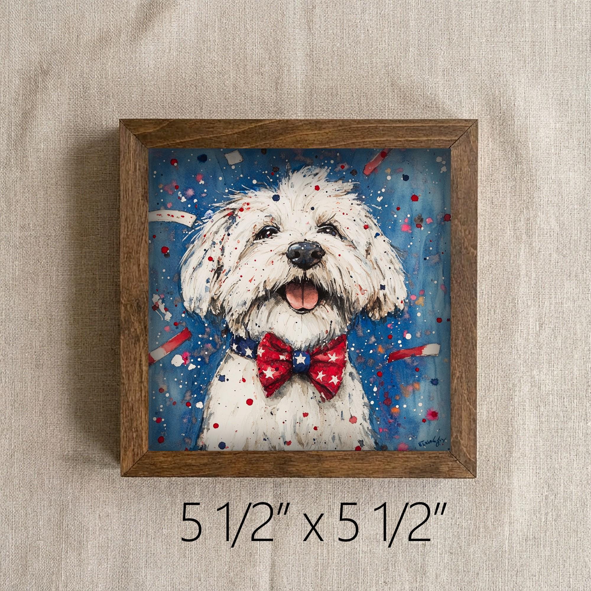 Framed Patriotic Dog Art Print | Rustic Farmhouse Shelf Decor