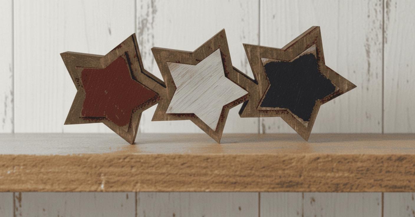 Connected Wood Stars Patriotic Decor, Americana Star Trio Shelf Sitter, 4th of July Tabletop Sign, Rustic Farmhouse Red White Blue Decor - TheGrumpyRooster