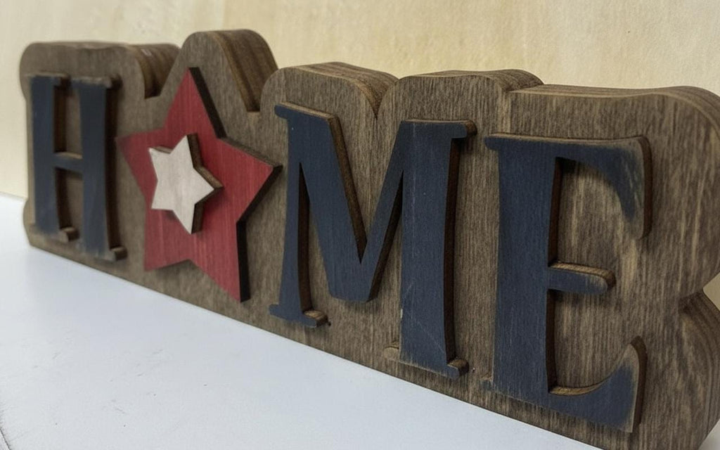HOME Sign Patriotic Wood Decor, Americana Farmhouse Tabletop Sign, Red White Blue Star, 4th of July Mantel Decor, Rustic Country Home Sign - TheGrumpyRooster