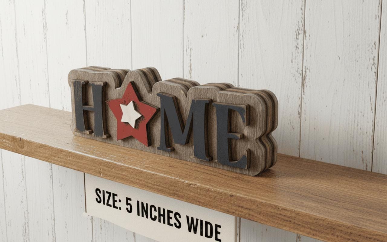 HOME Sign Patriotic Wood Decor, Americana Farmhouse Tabletop Sign, Red White Blue Star, 4th of July Mantel Decor, Rustic Country Home Sign - TheGrumpyRooster