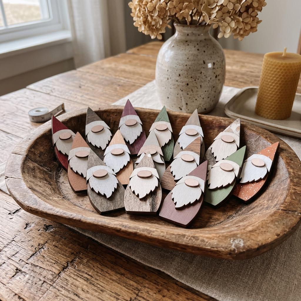 Pocket Gnome Bowl Fillers | Mini Wooden Gnome Set | Tier Tray Decor | Dough Bowl Filler | Farmhouse Gnome Decor | Tiny Collectible Gnomes - TheGrumpyRooster