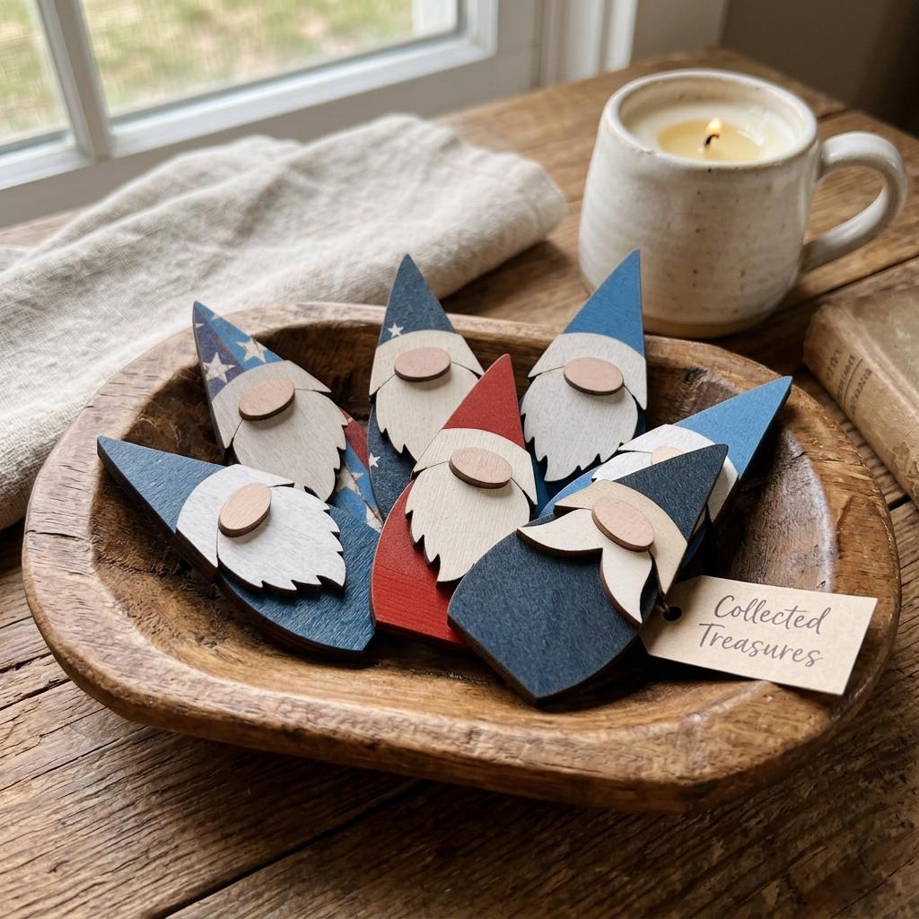 Pocket Gnome Bowl Fillers | Mini Wooden Gnome Set | Tier Tray Decor | Dough Bowl Filler | Farmhouse Gnome Decor | Tiny Collectible Gnomes - TheGrumpyRooster
