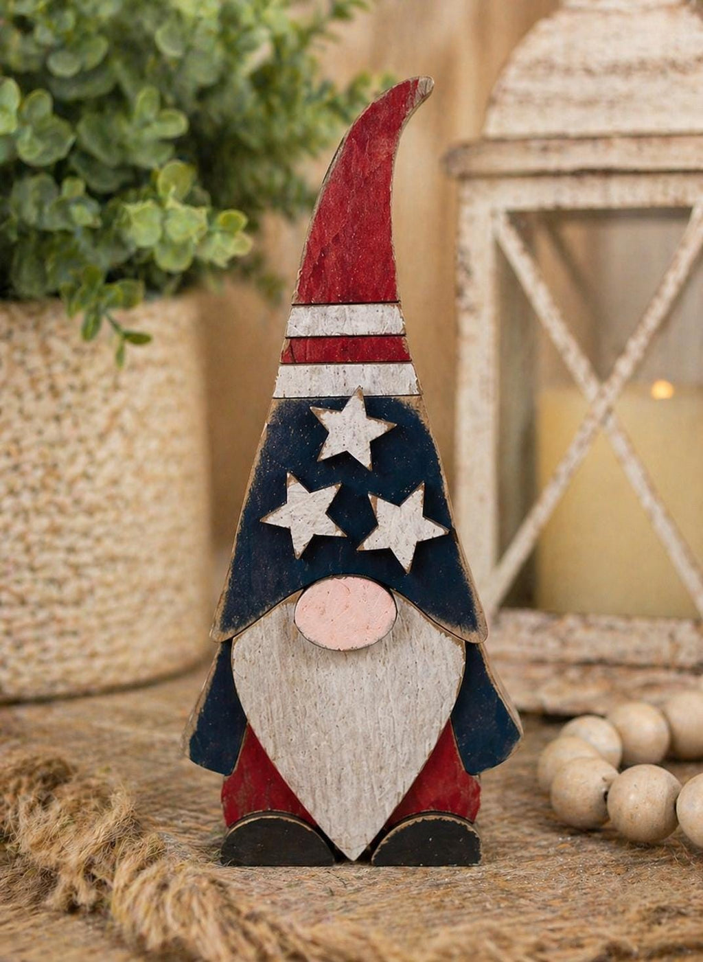 Patriotic Wood Gnome Shelf Sitter | Farmhouse Americana Tiered Tray Decor - TheGrumpyRooster