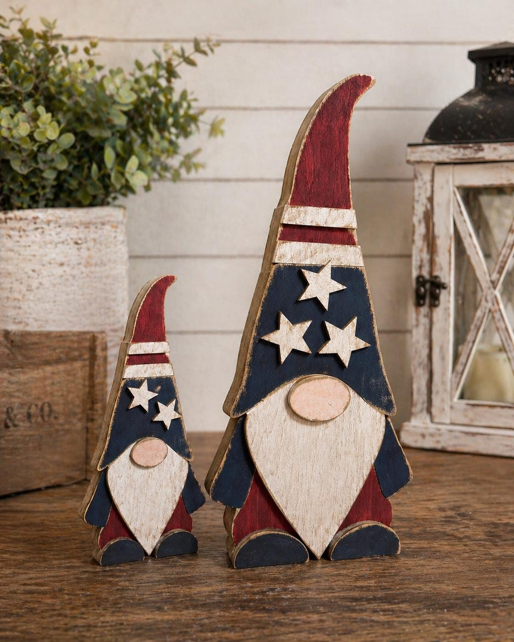Patriotic Wood Gnome Shelf Sitter | Farmhouse Americana Tiered Tray Decor - TheGrumpyRooster