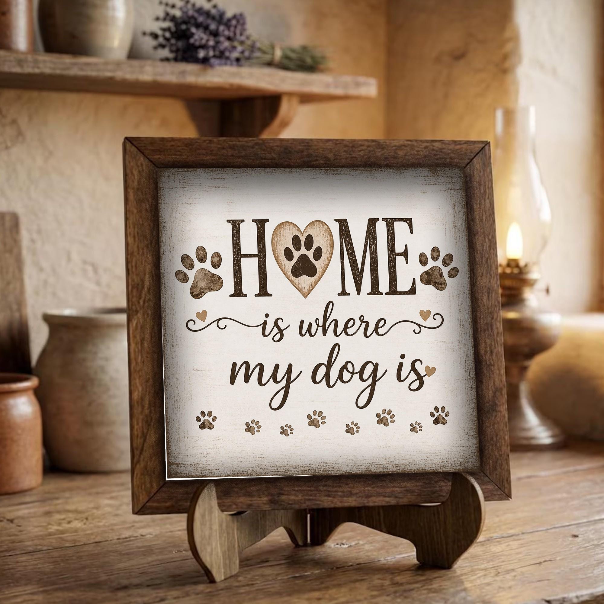 Framed Dog Paw Print Art | Rustic Farmhouse Pet Decor