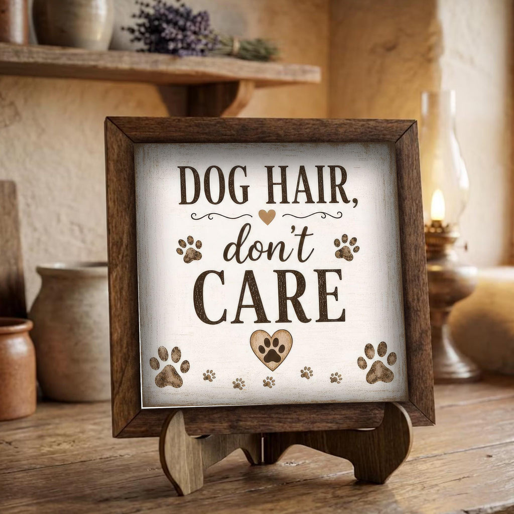 Framed Dog Hair Don't Care Art Print | Rustic Farmhouse Shelf Decor